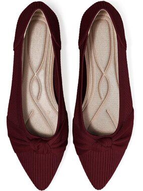 Women's Red Comfortable Dressy Pointed Toe Knit Washable Solid Ballet Flat Shoes